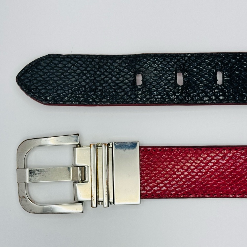 Vintage Belt Faux Snakeskin Reversible Hot Pink Black Chrome Buckle